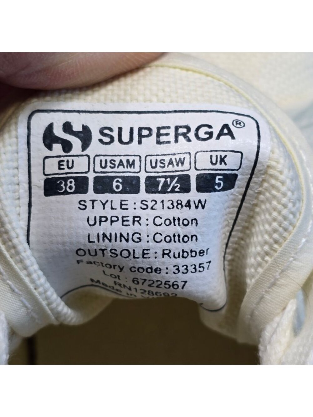 Superga Size 7.5 Womens Sneakers Off-White Canvas Rubber Outsole Lace-Up Shoes - Picture 2 of 10